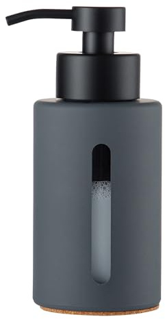 Enra Seifenspender aus Glas mit Matter Edelstahlpumpe, 340 ml, Hand- und Flüssigseifenspender mit Gummibeschichtung für Bad und Küchenspüle (Dunkelgrau)
