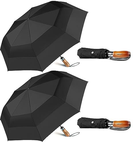 Lejorain Golfschirm, groß, kompakt, automatisch, 137,2 cm, übergroß, winddicht, faltbar, 210T, Teflon, belüftet, Doppeldach, 2 Stück