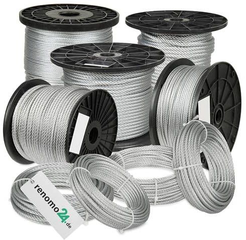 Renomo24 - Drahtseil 60m, 4mm Ø, Konstruktion 6x19 - Stahlseil verzinkt