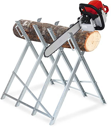 Eulenke Klappbarer Sägebock für Kettensägen - Klappbar/bis zu 150 kg Belastbar-Robuster- 81x80x80cm - Verzinkt Metall - Stabiler Kettensägebock für Kettensägen oder Handsägen (Silber)