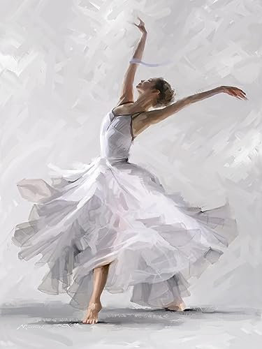 STYLER Leinwandbild Dancer 60 x 80 cm (AUFHÄNGFERTIG) – Anmutige Ballerina in bewegender Darstellung – Gemaltes Kunstwerk im Hochformat