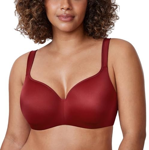 DELIMIRA Donna Reggiseno Senza Cuciture Balconcino con Ferretto Sostegno Comodo Coppe Preformate Taglie Forti Baldoria Rossa 6C