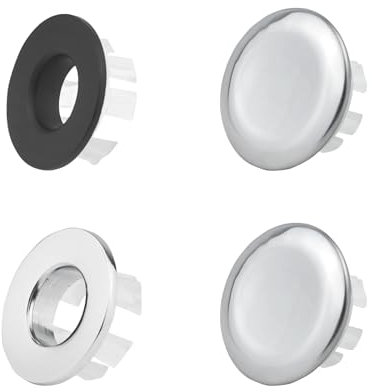 JINTANG 4 PCS Bouchon Trop Plein Lavabo,Anneau de Débordement D'évier,pour remplacer Les Trous d'évier dans Les cuves d'évier de Cuisine (Argent, Noir)
