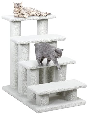 SOARS Katzentreppe, 4-stufige Haustiertreppe, Treppe für Katzen bis 25 kg, Hundetreppe, Kletterbaum Katzenbaum, 61 x 41 x 60 cm (Weiß)