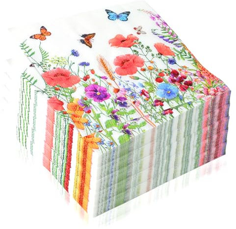 BEIMEIII Confezione da 100 tovaglioli di carta con fiori Tovaglioli rosa vintage Tovaglioli con motivi floreali per feste di compleanno primaverili, matrimoni, celebrazioni, 33 x 33 cm (Butterfl