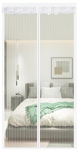 Aisprts Moustiquaire Porte Magnétique 120x220cm Anti Moustique et Insecte Rideau de Porte Facile à Installer Sans Perçage pour Portes de Balcon, Portes de Cave et Portes de Patio, Rayures Blanches