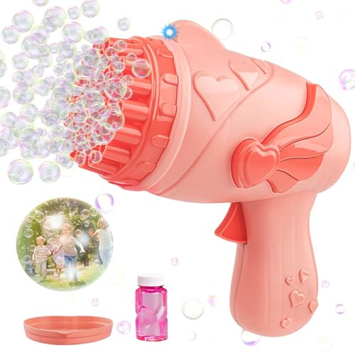 Seifenblasenpistole Kinder, Seifenblasenmaschine, Bubble Machine, Automatische Seifenblasenmaschine mit 50ML Seifenblasen Flüssigkeit, Seifenblasen Pistole, Bubble Gun für Kinder Party Hochzeit