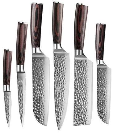Shinrai Japan Messerset - 6-teiliges Küchenmesser Set - Japanisches Messer aus Gehämmertem Edelstahl - Handgefertigte Qualität Kochmesser mit Luxus-Geschenkbox