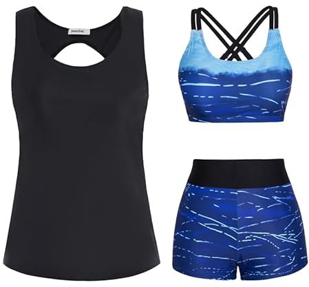 Swimsuits for Women,3 Piece Tankini Swimsuit for Women Swimwear Tank Top with Bikini Top Boyshort Set