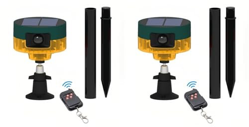 Lancoon 2-Pack Solar Bewegungsmelder Alarm im Freien 360°Bewegungsmelder Sensor Loud Sirene LED Blinklicht IP55 wasserdicht mit Remote High Volume Voice Recording für Farm Home Scheune Yard