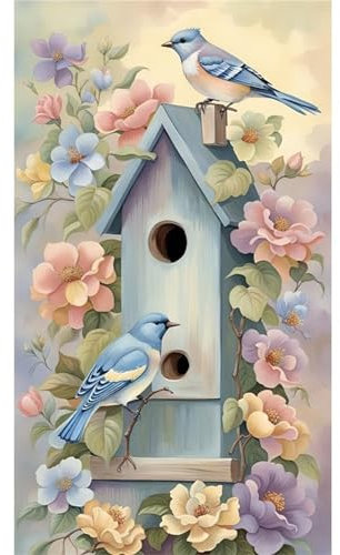 Blumen-Vogelhaus Diamond Painting Set,DIY 5D Groß Diamant Painting Bilder Set,Full Vierkant Diamond Art Erwachsene Malen nach Zahlen Kristall Stickerei Kreuzstich Kunst Malerei Wand Dekor 60x120cm