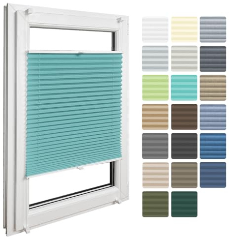 Home-Vision® Premium Faltrollo Plissee ohne Bohren mit Klemmfix jalousien Fenster innen(Türkis B120cm x H120cm) Modern Klemmträger Verdunklung Blickdicht Sonnenschutz Jalousie für Fenster & Tür