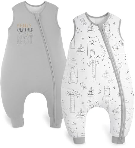 Yoofoss 2er Pack Baby Schlafsack mit Füßen 1.5 Tog Baumwolle Schlafsack Baby mit Beinen Herbst Winter Babyschlafsack für 18-36 Monate Kinder Jungen Mädchen 80 cm- Grau Bär