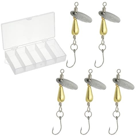 PATIKIL Fishing Spinners 1/10 oz, 5 Pack Single Hook Trout Lures Teardrop Fishing Lures Inline Spinner with Tackle Boxes for Freshwater Saltwater Fishing, Gold Tone