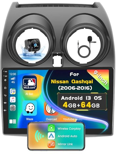 Inefala 4G+64G Autoradio Android 15 per Nissan Qashqai 2006-2016 con Wireless CarPlay Android Auto, Stereo Auto Bluetooth 9 Pollici Touchscreen con GPS WiFi DSP RDS MIC Retrocamera