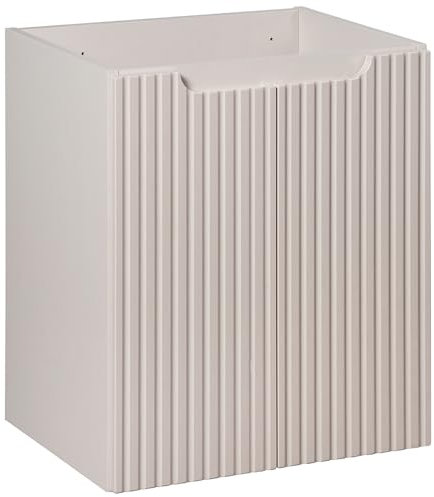 Lomadox Badezimmermöbel Waschtischunterschrank 50 cm Kaschmir beige gerillte Front Waschbeckenschrank Badschrank 2 Türen B/H/T ca. 50/57/39 cm