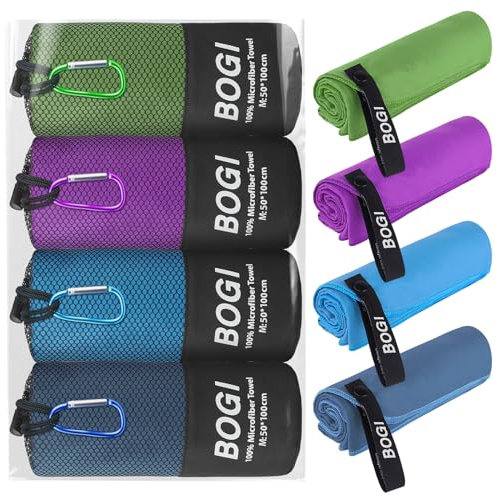 BOGI Mikrofaserhandtuch 4 Stücke, schnell trocknend, weich, leicht, Fitness-Handtuch, super saugfähig und ultrakompakt, Mikrofaser Handtuch für Strand, Sport, Schwimmen, Fitnessstudio, Yoga, Camping