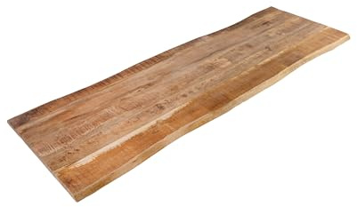 SAM Holzplatte Curtis 180x40 cm Mangoholz Baumkante Tischplatte | Baumkanten-Platte massiv, raue Oberfläche, für Heimwerker, geeignet für Arbeitsplatten, Tische & Fensterbretter