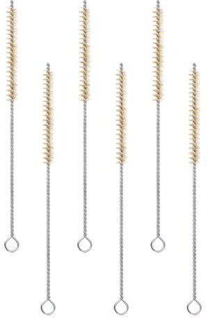 PATIKIL 9.8 Straw Cleaner Brush, 6Pcs Stainless Steel Natural Pig Bristle Wool Tip Pipe Wire Cleaning Brush with Hook for Lab Glass Supplies Flask Tube Water Bottles, Yellow