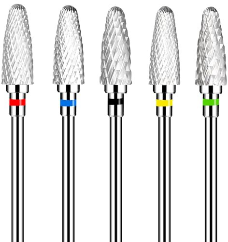 Sibba 5 x Keramik Nagelbohrer Set in Maisform Profi 3/32-Zoll Nagelfräser Bits Maniküre Pediküre Bohrer Nagelfeilenmaschine Schleifkörper Schleifkopf Aufsatz Filz-Polierer zum Formen Entfernen Silber