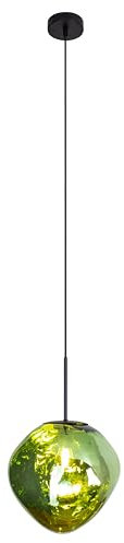 Leuchte.Store Pendelleuchte Canopus,Hängelampe in Grün,Hängeleuchte aus Metall & Glas im Lavadesign,Esstischlampe 1-flammig (1xE27 max.25 Watt),Wohnzimmerlampe 28cm ⌀,Glasleuchte,Pendellampe