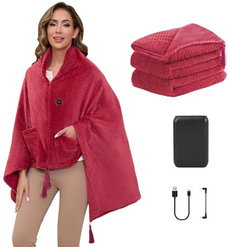 Kintiwe Manta Eléctrica con Batería 20000 mAh inalámbrica, Almohadilla Térmica Manta Eléctrica Espalda y Cuello con 4 Zonas de Calentamiento y 3 Niveles de Temperatura para Hombre y Mujer (Rojo)