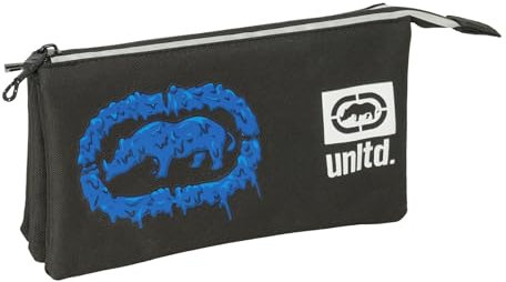 safta ECKO UNLTD. World Federmäppchen, dreifach, für Kinder, ideal für Kinder im Schulalter, bequem und vielseitig, Qualität und Widerstandsfähigkeit, 22 x 3 x 12 cm, Schwarz, M, Casual