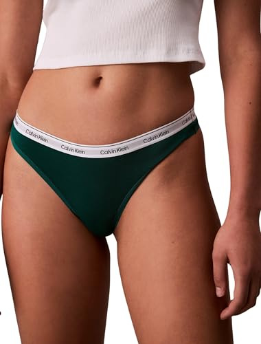 Calvin Klein Women’s Thong with Logo Waistband, Blue (Turf), M