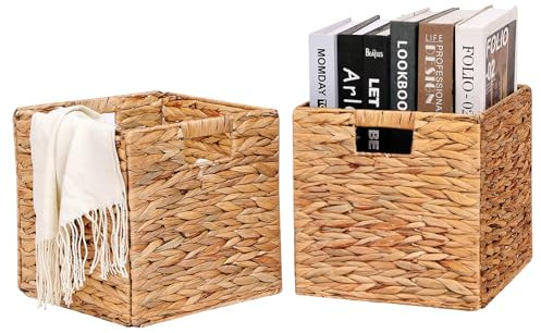 HOYCYA6 Wicker Storage Basket Hyacinth Cube Storage Baskets Storage Bins for Organizing,Storage Basket with Built-in Handles,Set of 2 pcs Baskets-11x11x11inch