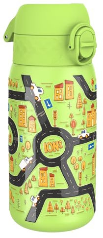 Ion8 Borraccia Inox Leggero per Bambini, 400ml, Non Isolato, a Prova di Perdite, Facile da Aprire, Serratura Sicura, Lavabile in Lavastoviglie, Facile Pulizia, Durevole, Auto