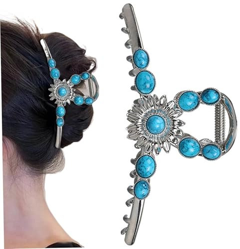 Clips de cheveux occidentaux, pince à cheveux turquoise vintage, pince à griffe extra-grande 4,5 pouces, clips de griffe occidentale non folie pour femmes filles filles épaisses, clips de griffe occi