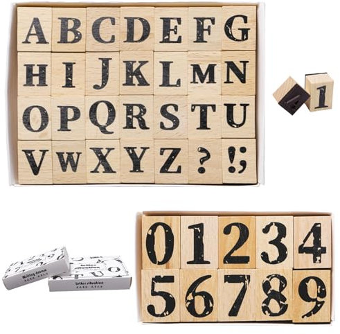Sixfolo 38 Stück Buchstaben und Zahlen Stempel Set Nummer 0 bis 9 Holz Gummistempel Stempel Alphabet Große Vintage Hölzerne stempel für DIY Handwerk,Karten,Scrapbooking