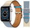 VZEXJIU Leather Bands Compatible with Apple Watch Band 38mm 40mm 41mm 42mm(Series 10) Genuine Leather Strap for iWatch Ultra 2/1 Series 10 9 8 7 6 5 4 3 SE Women Men,White/Light Blue