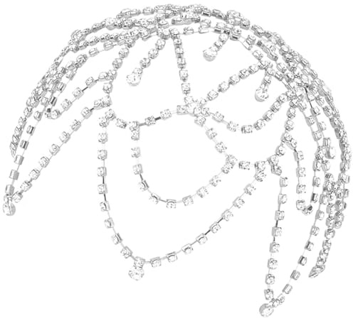 Kopf Ketten Schmuck, Quaste Kette Haarband, Kristall Kopfkette, Haarschmuck Haarkette Hut, 1920er Kopfschmuck, Strass, Netz, Kopfkette Für Damen Und Mädchen, Für Festival, Hochzeit, Party, Silber