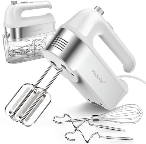 HaooAir 450W Elektrischer Handmixer, 5-Gang-Handmixer mit Messbecher-Aufbewahrungsbox, 5 Edelstahl-Zubehörteilen, Turbo-Funktion, Auswurftaste, Küchenmixer zum Backen und Kochen