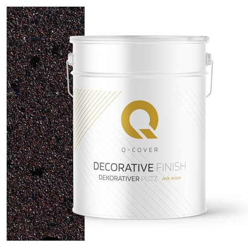 Q-COVER Dekorativer Putz mit Mica 15 kg | Farbton: Dunkelbraun mit schwarzem Mica (D825) | Glitzerputz Innen & Außen | 0,2–0,8 mm | Strukturputz mit Effekt | ca. 4,5 m² | 31 Farben