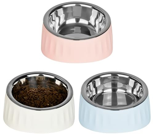 YYTECH Juego de 3 cuencos para gatos y perros de acero inoxidable, comedero elevado, antideslizante y antivómitos