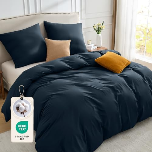 BEDELITE Bettwäsche 220x240 Baumwolle 3teilig mit Kissenbezug 80x80 | Bettbezug 240x220 + 2 Kopfkissenbezug mit Reißverschluss, Oeko-TEX Bettwäsche-Sets weiche und atmungsaktiv, Dunkelblau