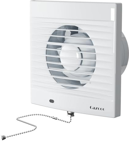 Cazooo 100mm Bathroom Extractor Fan with Pull Cord, 12W 130m³/h Silent Bathroom Fan, Wall/Window Mounted Extractor Fan for Kitchen Toilet Office, 34 dB, White