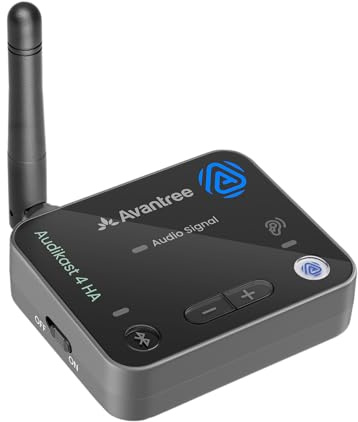 Avantree Audikast 4HA – Trasmettitore e streamer TV Auracast per dispositivi audio Auracast selezionati, ascolto TV personale al proprio volume, ottico e AUX, pronto per il futuro e aggiornabile