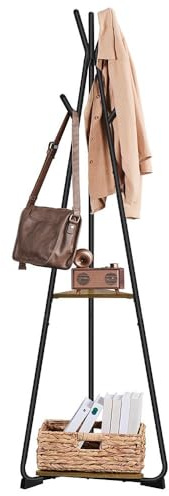 Yaheetech Industrial Coat Rack Stand with 6 Hooks & 2 Shelves, Rustic Brown | Particle Board & Iron Metal Frame, 6 Dual Hooks & 2 Storage Shelves, For Hallway Entryway Living Room Bedroom