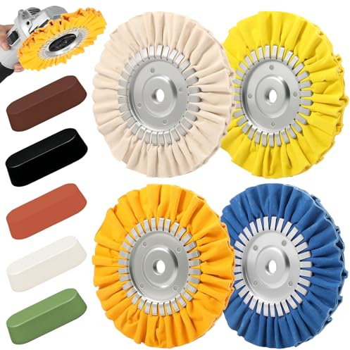 8 Airway Buffing Wheel 9Pcs Aluminum Wheel Polishing Kit in Diameter 5/8 inch Arbor Hole Polishing Compound and Metal Polish Kit for Angle Grinder