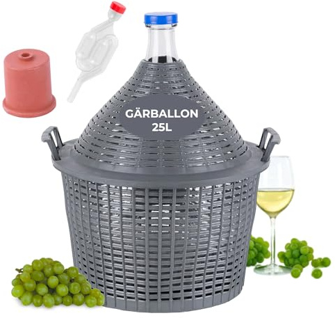 STREND PRO Gärballon 25 Liter mit Gärspund & Stopfen | Glasballon inkl. Gärröhrchen & Gummistopfen | Weinballon Gärset für Wein & Likör | Flasche zum Wein Selber Machen