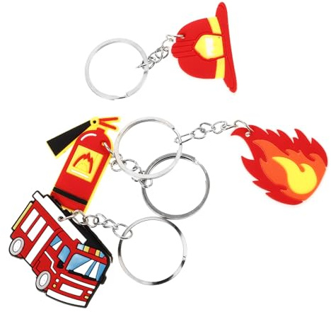 FOMIYES Feuerwehr Schlüsselanhänger 4 Stück Metall Dekorative Feuerwehr Motive Feuerwehrauto und Helm Schlüsselanhänger für Tasche und Geburtstag Deko