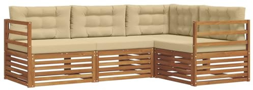 vidaXL Outdoor-Sofagarnitur mit Kissen 4 pcs Natur und Beige, Moderne Garten-Sofa-Ecke, haltbare Lounge-Möbel für draußen, gemütliche Terrasse-Sitzgelegenheiten