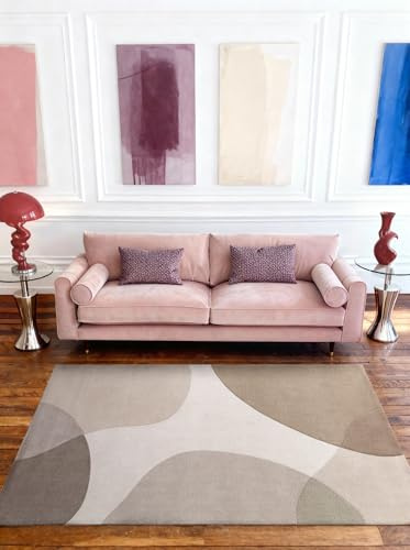 Ted Baker Wollteppich Clarissa - Buntes Design Wohnzimmerteppich, 100% Wolle, Handgewebt & Natürlich, Retro Naturfaser Teppich für Wohnzimmer, Schlafzimmer, Esszimmer – Beige Grau, 160x230 cm