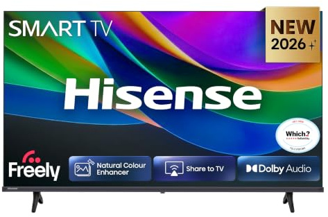 Hisense 32 32E4STUK LED Full HD Smart TV with Freely, Netflix, Disney+ and YouTube - Natural Colour Enhancer, Dolby Audio, Share to TV, Noise Reduction, Game Mode, DTS Virtual: X, Smart Home Ready
