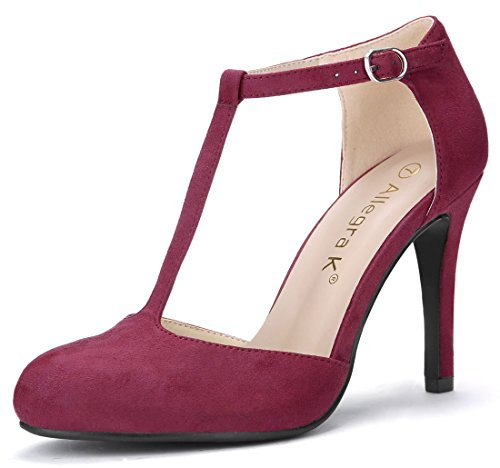 Allegra K Women's T-Strap Sandal Court Shoes Dress Stiletto Heels Burgundy 6 UK/Label Size 8 US