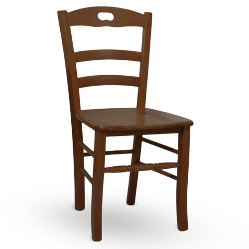 OKAFFAREFATTO MADDALONI Stuhl aus Massivholz, Sitz aus Massivholz, für Restaurant, Haus, fertig montiert, Farbe Nussbaum dunkel, Modell Lory mit abgerundeter Fußstütze, NEU MIT SITZBEFESTIGUNG MIT