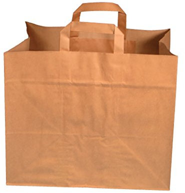 250 Papiertragetaschen Papiertüten Einkaufstüten Bio Tragetaschen braun Kraft mit Papier Flachhenkel Verschiedene Größem (32+22x27cm)